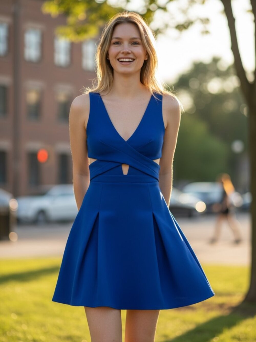 BCBGMAXAZRIA Elyzabeth Cutout Bandage Fit & Flare Dress Blue | Size 0
